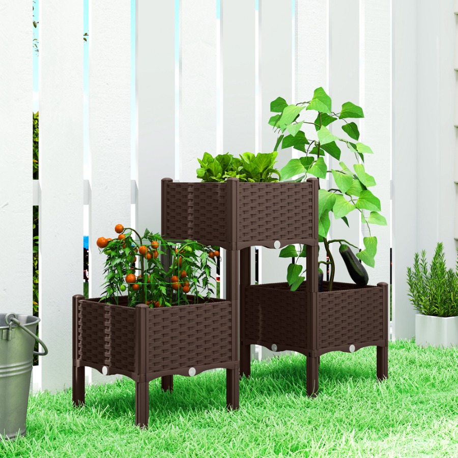 Self-Watering Planter - Ayaklı, Yükseltilmiş Plastik Bahçe Yatağı, Drenaj