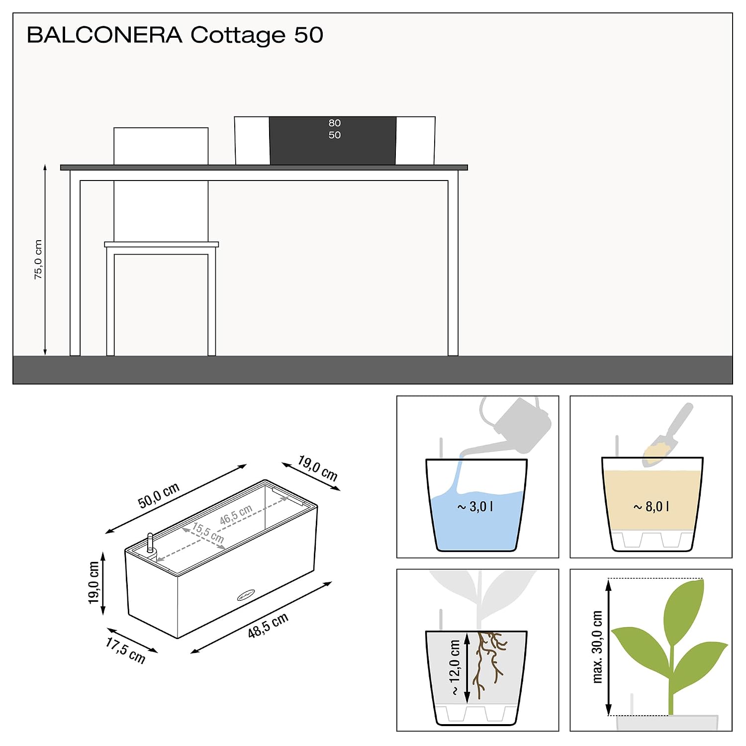 BALCONERA Cottage 50 Mocha, Ke - Self-Watering Planter incelemesi ve fiyatı
